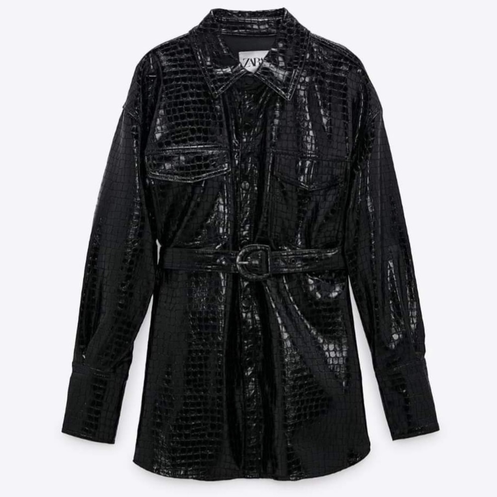 Zara Black Croc-Embossed Jacket